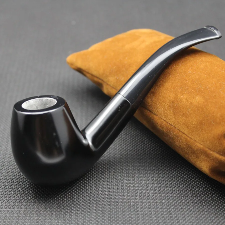 Handmade Nature Ebony Wood Bent Type Round Smoking Pipe Tobacco Wooden Smoke Pipe 10pc 9mm Filters + Pouch + Holder #508b smoking accessories tobacco pipe tobacco smoking accessories smoking pipe