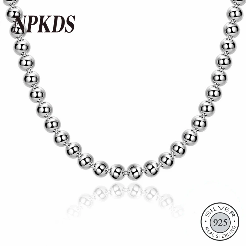 

NPKDS Women's Fine Jewelry 20'' 10mm Hollow Buddha Beads Necklace 925 Sterling Silver Charm Chain Collier Es Plata Free Shipping