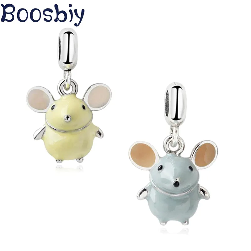 

Boosbiy 2pc New Arrival Cute Enamel Mouse Pendant Charms Fit Pandora Bracelets & Necklaces For Women DIY Cartoon Jewelry Making