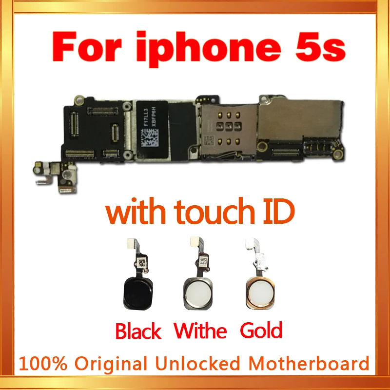 16GB 32GB 64GB Motherboard with / without touch ID for iphone 5S unlocked mainboard IOS System logic board with chips