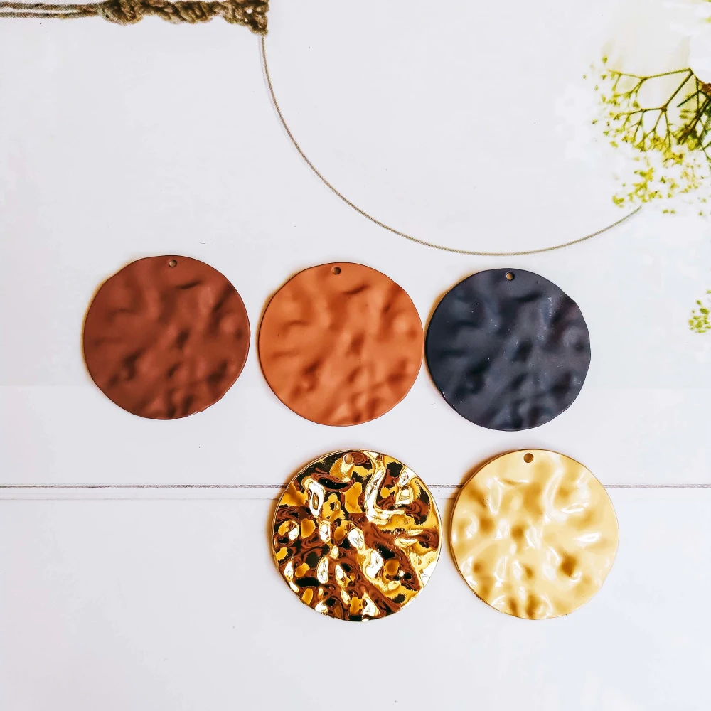 

White K Gold Round Eardrop Accessories Wave Metal Pendant Earring Necklace Charms Diy Making Material Jewelry Finding 4pcs