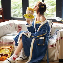 Осенняя и зимняя ночная рубашка, женский коралловый бархатный пижамный комплект, утолщенная теплая Пижама, фланелевая Милая Домашняя одежда, комплект из двух предметов