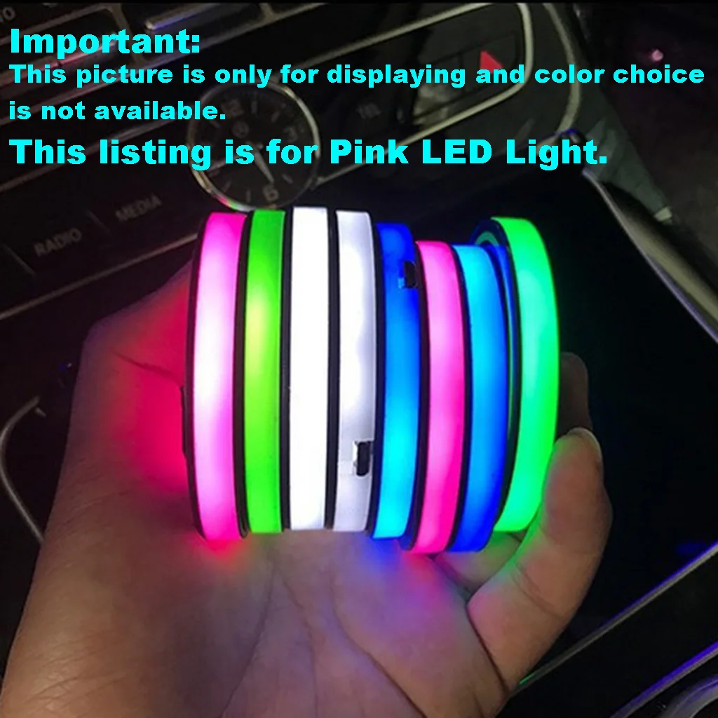 2 Pieces Car USB Rechargeable Cup Bottle Drink Holder Mat Pad LED Pink