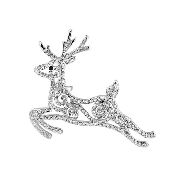 Unique Rhinestone Deer Brooch Christmas Full Zircon Elk Jewelry Crystal Antlers Brooches for Women Wedding Party Gift