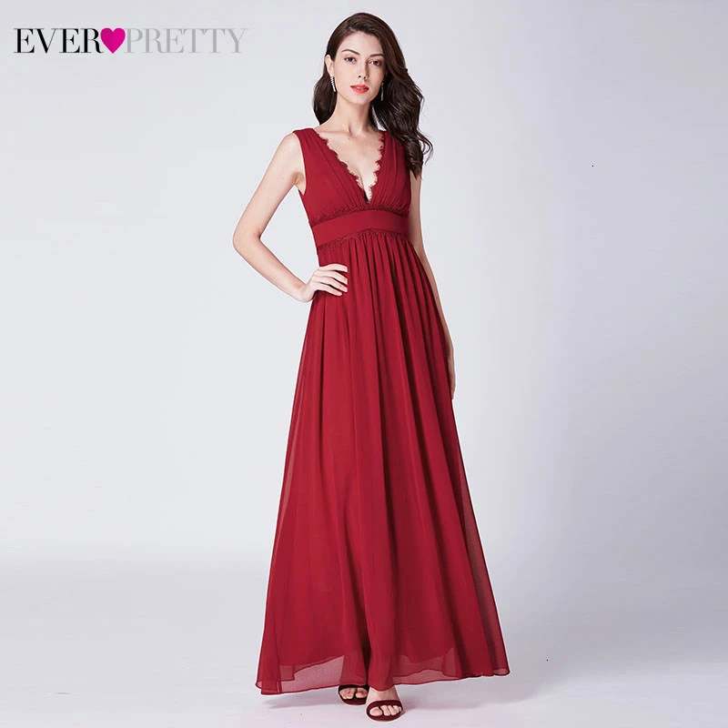 Robe De Soiree винтажные красные вечерние платья Ever Pretty A-Line с v-образным вырезом без рукавов с рюшами элегантные шифоновые вечерние платья