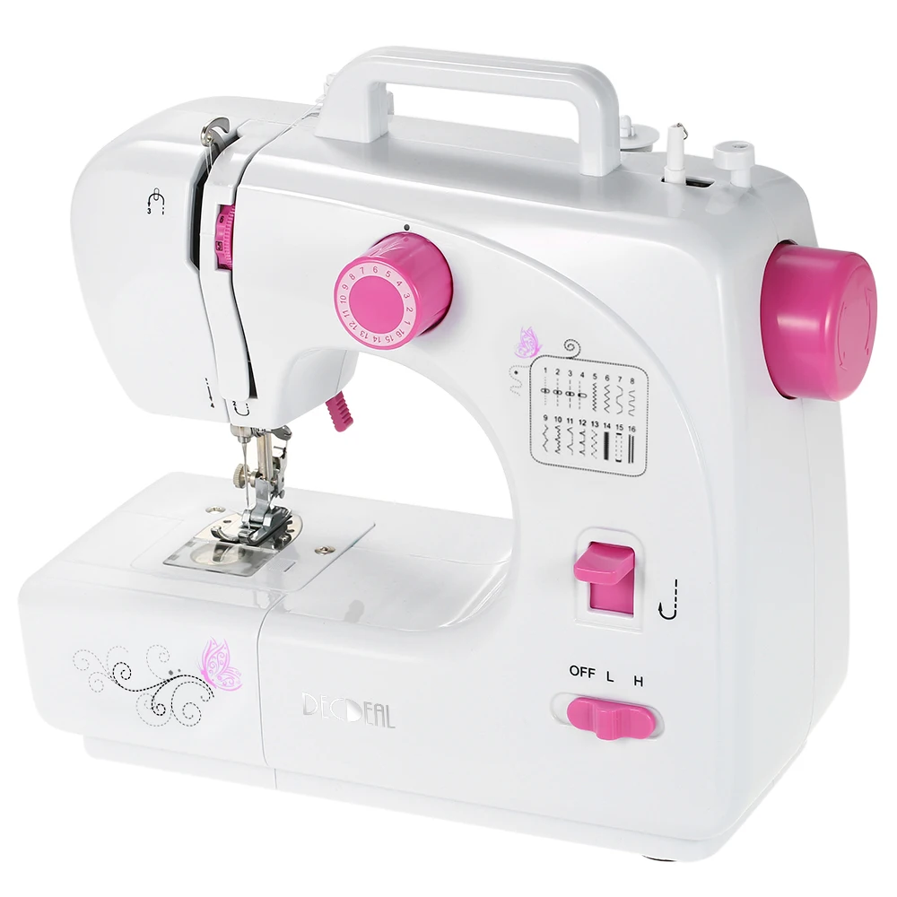 

Decdeal Electric Household Sewing Machine Double Thread Adjustable Speed Replaceable Foot with Pedal 16 Built-in Stitch Patterns