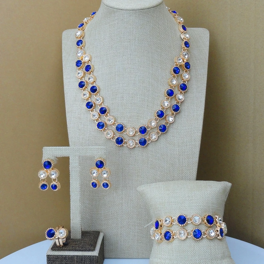 

Yuminglai Blue and White Rhinestone Fashion Elegant Design African Jewelry Sets For Nigerian Women FHK7063