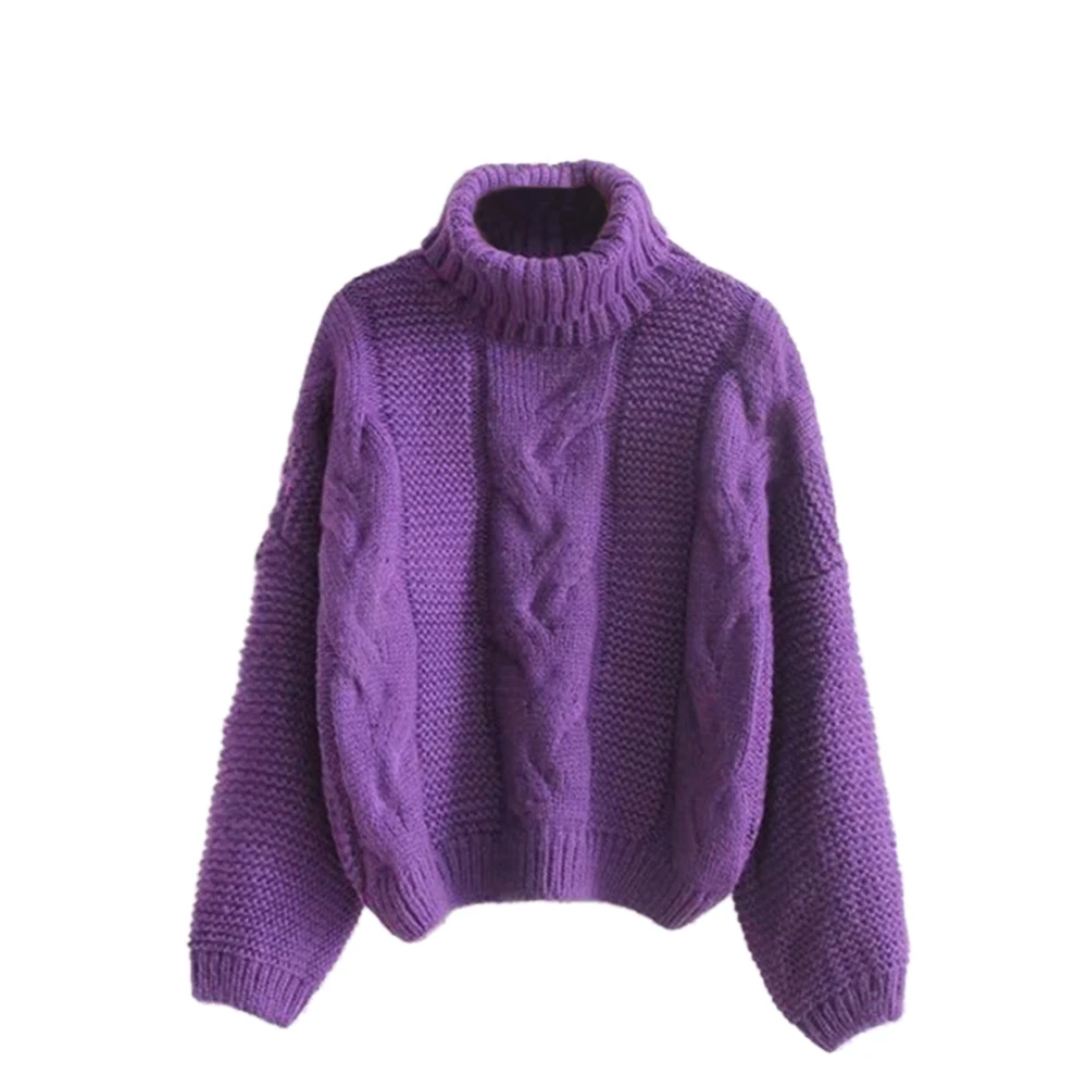 SFIT, водолазка, свитер, Женский пуловер, высокая эластичность, Вязанный свитер в рубчик, тонкий джемпер, Осень-зима, базовый женский свитер - Color: purple