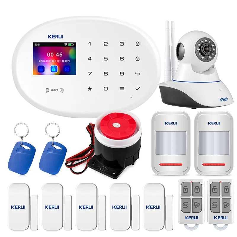 

KERUI W20 2.4 inch TFT Screen Touch Number Panel Wireless WiFi GSM Home Security Burglar Alarm System RFID Card Arm Disarm