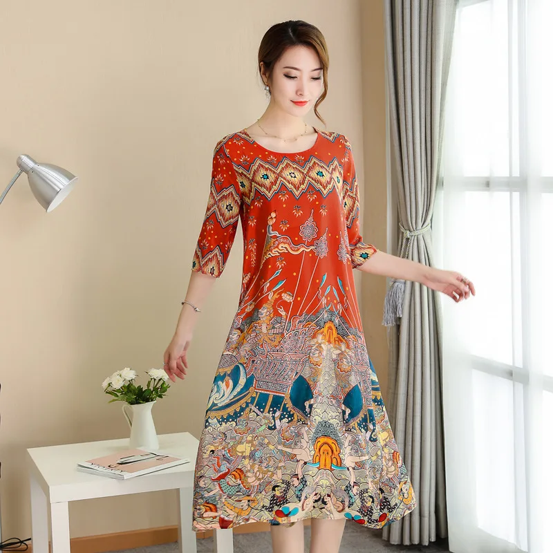 

Mulberry Silk Printed Dress Children Spring And Summer 2018 Europe And America Elegant Loose Sundress Silk Dress Long Skirts Pd5