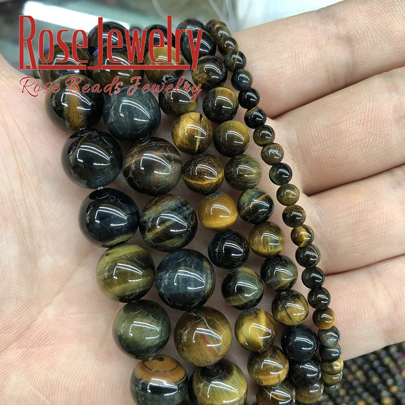

Natural Stone Blue colourful Tiger Eye Round Beads 15" 4 6 8 10 12 12 MM Pick Size for Jewelry Making DIY Bracelet Accessories