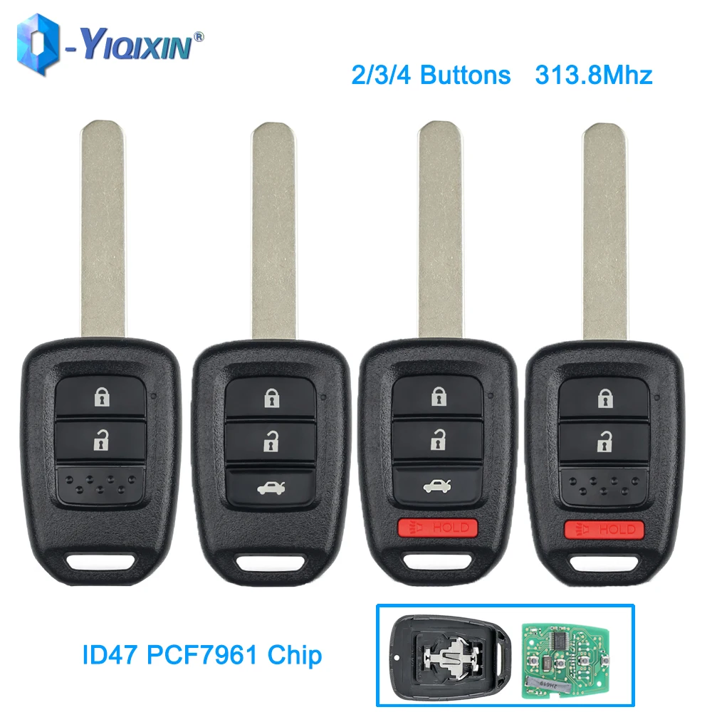 YIQIXIN 2/3/4 Buttons Smart Remote Car Key Fob For Honda 2013-2015 CRV 2013-2017 Accord Civic Fit MLBHLIK6-1T ID47 PCF7961 Chip yiqixin 2 buttons remote car key control for toyota yaris hiace hilux vigo innova corolla rav4 2009 4d67 g chip fcc b41ta toy43