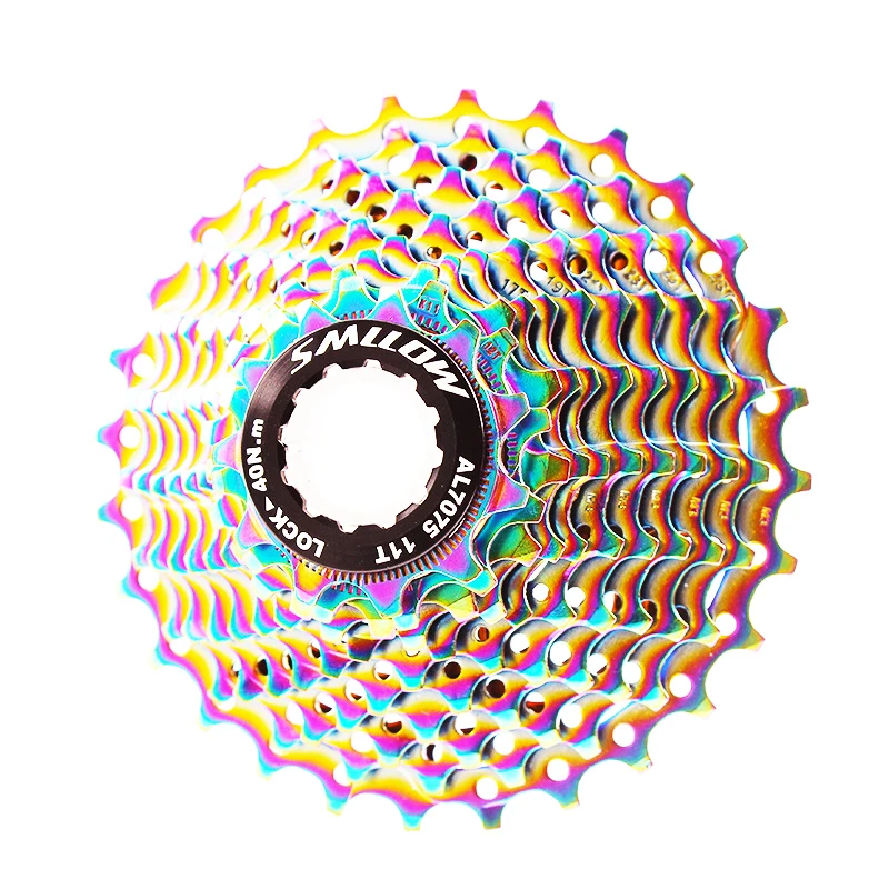 

SMLLOW MTB Colorful Cassette Freewheel 11 Speed 11-12-13-14-15-17-19-21-23-25-28T Chrome-Molybdenum Steel Flywheel Rainbow Chain