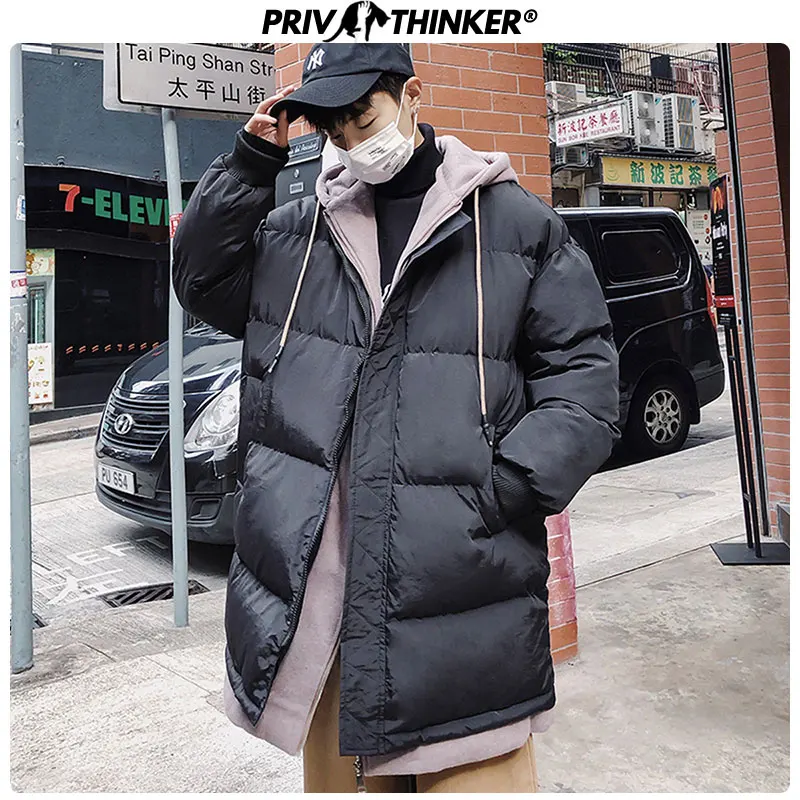 Privathinker, мужские длинные зимние куртки с капюшоном, мужские парки,, модные, имитация двух частей, зимние пальто, мужские плотные теплые куртки