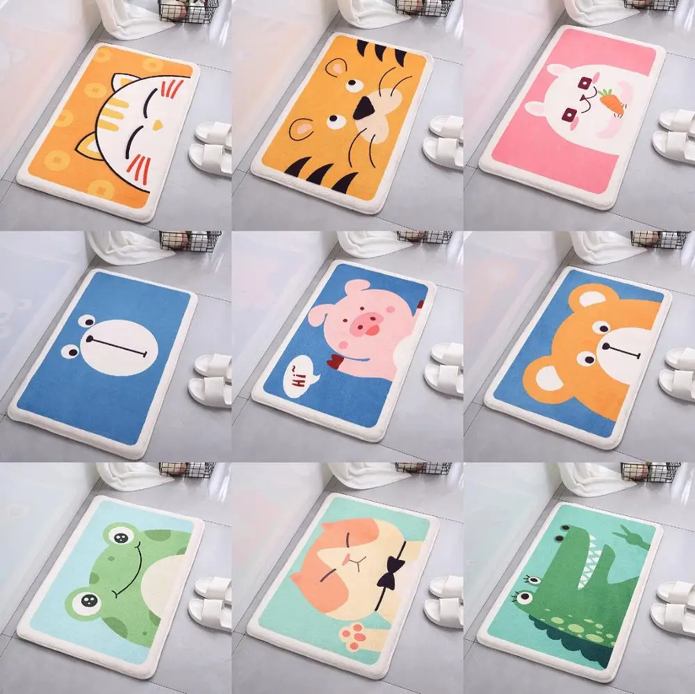 

Flannel Anti-slip Cartoon Mats Cat Cute Animal Printed Rectangular Mat 40*60cm Entrance Doormats Washable Kitchen Floor Bathroom