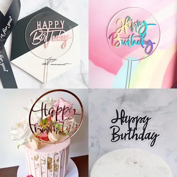 

New Gold Acrylic Happy Birthday Cake Topper Circle Acrylic Cake Topper For Kids Birthday Party Cake Decorations Promotional Item