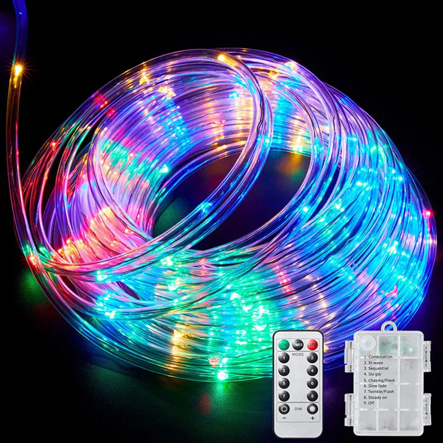 Thrisdar LED Rope Light Battery Operated 10M 20M 30M Outdoor Christmas Fairy String Light for Camping Party Wedding Decor