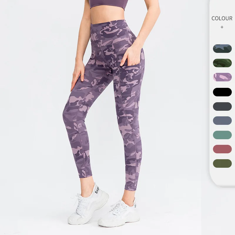 Lovmove Women High Waist Yoga Pants with Pocket Camouflage Leggings Female Camo Girl Running Tights Gym Pant Sport Trousers