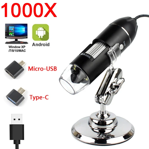 DGCUS USB 2.0 Digital Microscope 1000 x Magnification 8-LED Mini Microscope  Camera Magnifier with Stand 2 Mega Pixels