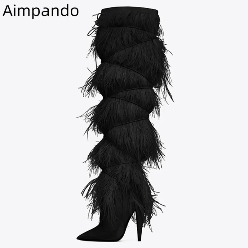 

Fashion Runway Boots Women Point Toe High Gladiator Heel Walking Long Bottes Female Side Zipper Slim Knee High Boots Woman Mujer