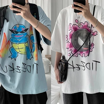 

Cool Pokemon T-shirts Men Harajuku Oversize Tops Shirts Japan Hip Hop Squirtle Tshirt Streetwear Casual Summer Cartoon T Shirts