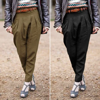 

ZANZEA Women's Pants 2020 Fashion Lady Elastic Waist Harem Pants Casual Pockets Long Trousers Loose Solid Pantalones Streetwear
