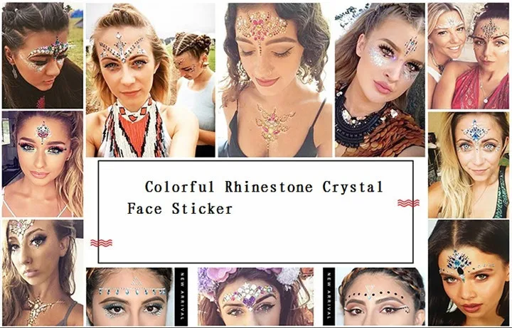 1  Face Stickers For Halloween Christmas Birthday Wedding Women Beauty Makeup Party Decor Colorful Rhinestone Crystal Face Sticker