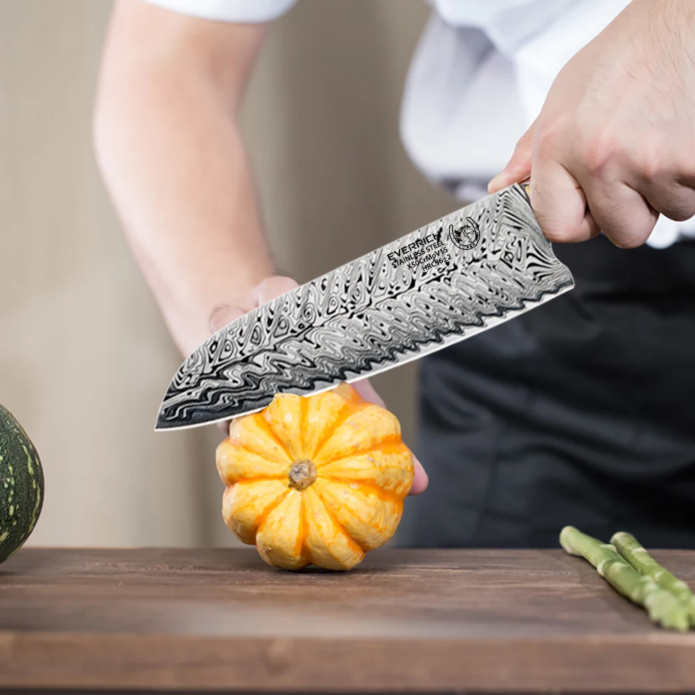 Набор кухонных ножей эверрич, лезвия из нержавеющей стали, дамасский лазерный нож шеф-повара, Santoku, инструменты для очистки овощей, кухонные ножи