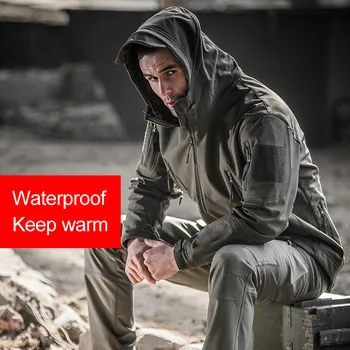 

Men Waterproof Windproof Softshell Fleece Windbreaker Coat with Hood for Outdoors NFE99