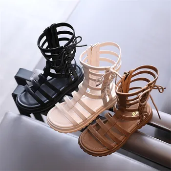 

2020 New Summer Kids Sandals For Girls Soft Bottom Princess Shoes Genuine Leather High Help Children Gladiator Sandals 21-37