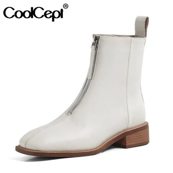 

CoolCept Size 33-43 Women Short Boots Genuine Leather Square Toe Ankle Boots Women Fashion Elegant Winter Shoes Ladies Footwear