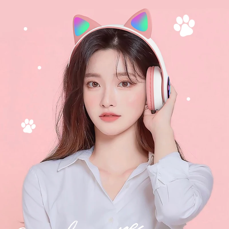 5 0 Bluetooth Headphone RGB Cat Music Headset Ear Noise Cancelling Adults Kids Girl Support TF Card With Mic Gift Brace