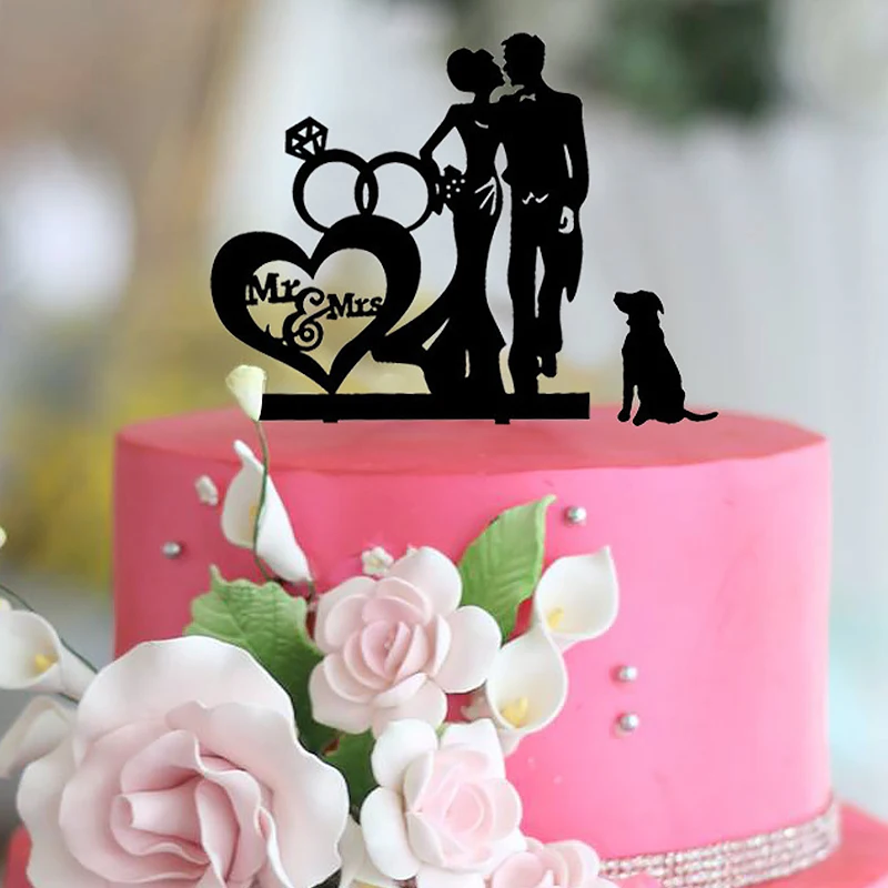 

Mr&Mrs Wedding Black Acrylic Cake Topper Cartoon Bride Groom Cake Flags Marriage Party Cake Baking Decor