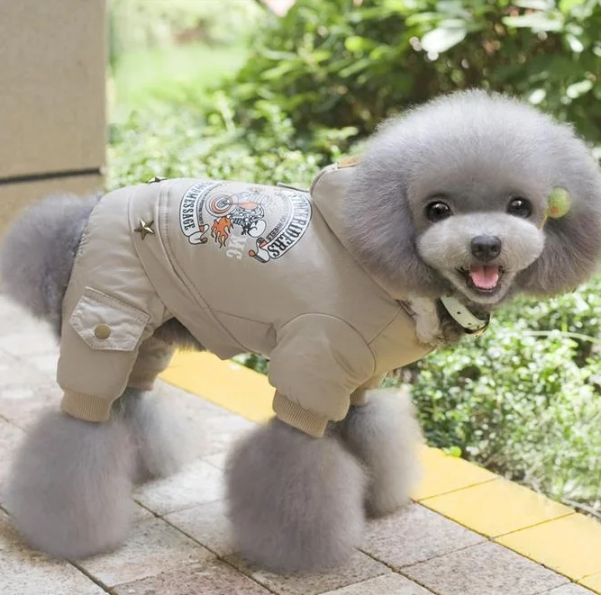 Одежда для собак, зимняя теплая куртка для собак, утолщенная Одежда для питомцев с капюшоном для чихуахуа, йоркширского маленького и среднего размера, одежда для собак - Цвет: khaki