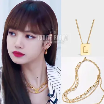 

kpop BLACKPINK LISA same korean Luxury Fashion Simple Gold Women's Jewelry Wedding Elegant temperament Necklace Clavicle Chains