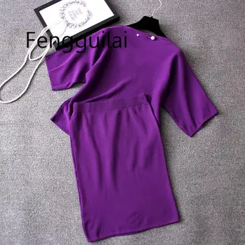 

FENGGUILAI Women Knitted Suit Skirt And Top Set Winter 2019 Autumn Long Sleeve Female Knitwear With Midi Skirts Sets Two Pieces