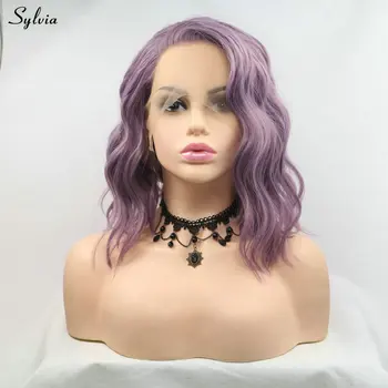 

Sylvia Synthetic Lace Front Wigs Short Body Wave Bob Hair Lavender Purple Lilac Wigs Heat Resistant Fiber for Women Cosplay'14'
