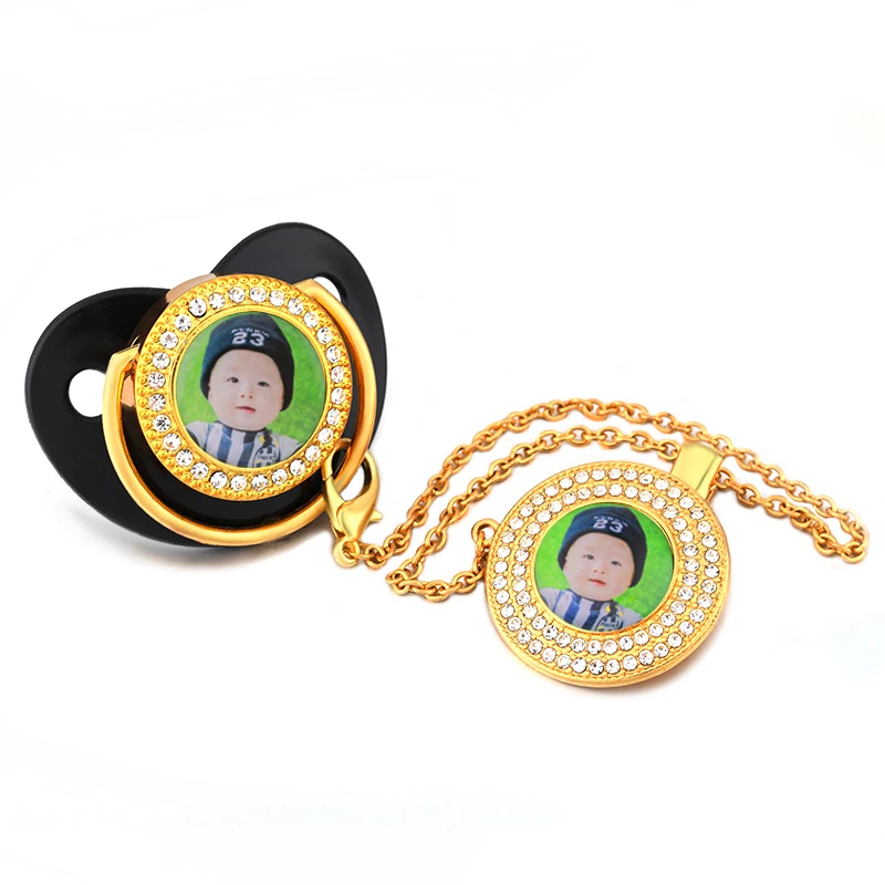 

Customized Any Photo Newborn Baby Pacifier Bling Dummy Nipples Food Grade Silicone Pacifier Luxury Orthodontic Soother