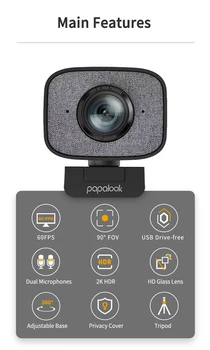 Cámara Web para PC, Webcam de 60fps, 1080P, PA930, 2K, HDR, transmisión en vivo, con micrófono estéreo Dual, ángulo de 90 grados, para OBS/SKYPE/ZOOM 2
