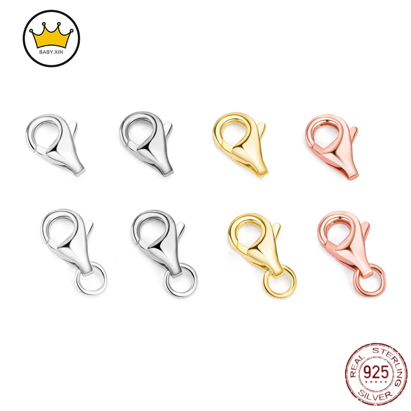 

5pcs 925 Sterling Silver Lobster Clasps 8mm 4 Colors Necklace/Bracelet Connector Clasp Hooks DIY Fine Jewelry Accessories