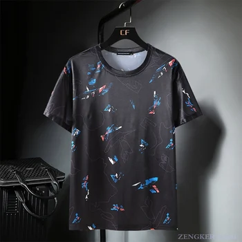 

Summer thin section fat man plus fat plus size plus ice silk short-sleeved T-shirt oversized half-sleeved fashion printing 11x