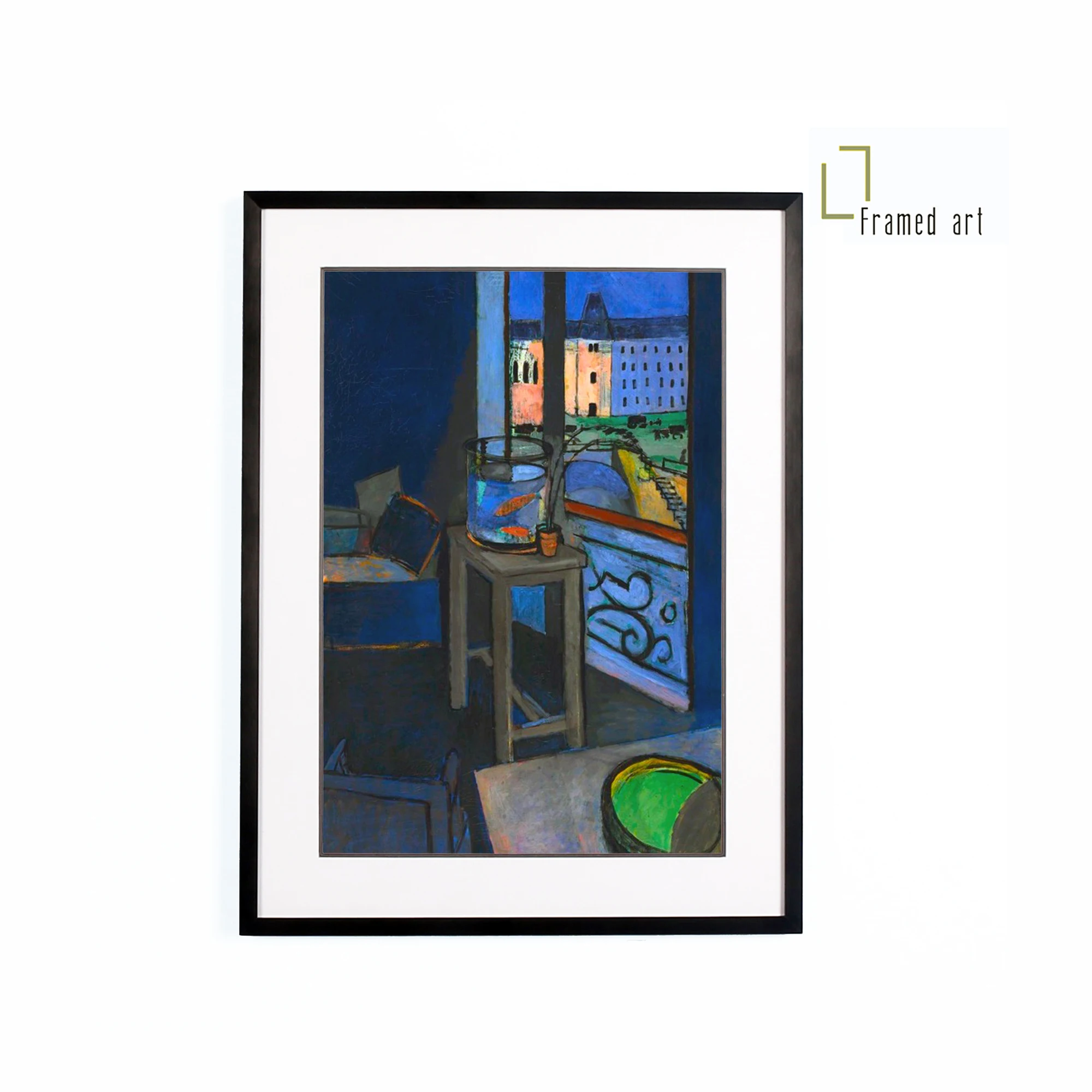 

Matisse framed artwork Interior with a Goldfish Bowl aluminum picture frame with matboard 30x40cm