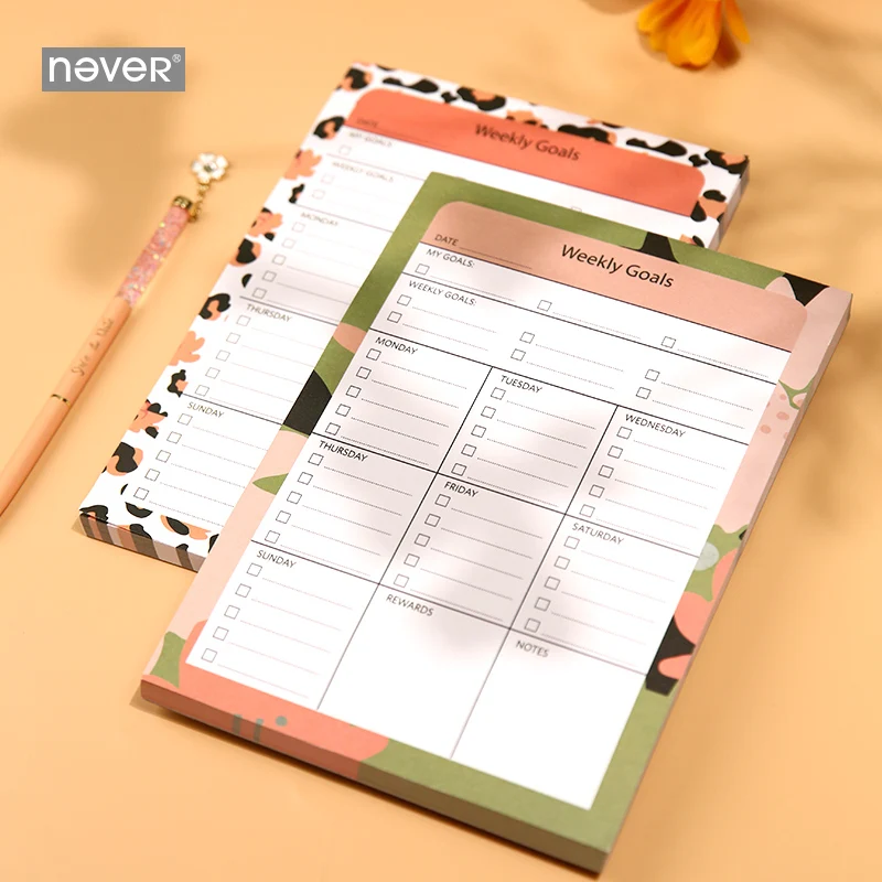 

Never Leopard Grain Memo Pad Sticky Notes Weekly Goals Planner Organizer Cute Notepad Office Decoration Stationery Supplies