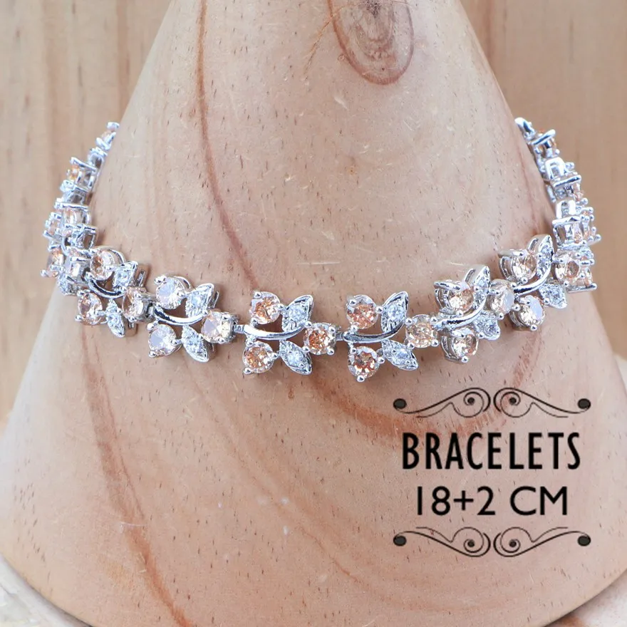 Оранжевый фианит свадебные комплекты ювелирных изделий женские серебряные 925 драгоценные серьги к костюму браслет из синего камня кулон ожерелье набор - Окраска металла: Bracelets