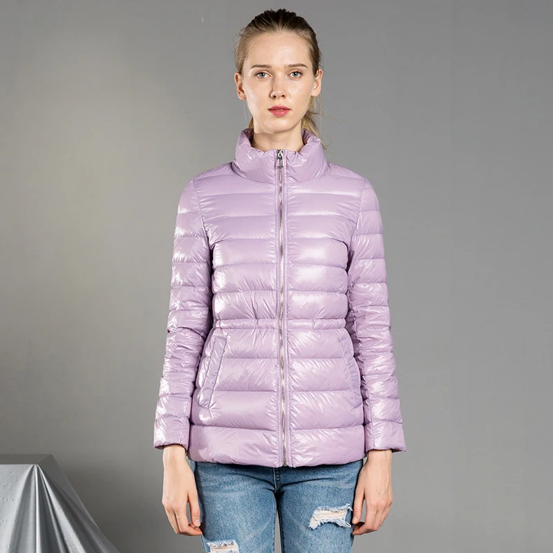 Зимняя куртка, ультра легкий пуховик, дизайнерское приталенное пальто, светильник, теплые куртки, невесомая подкладка, Женская парка, M-3XL - Цвет: Лаванда
