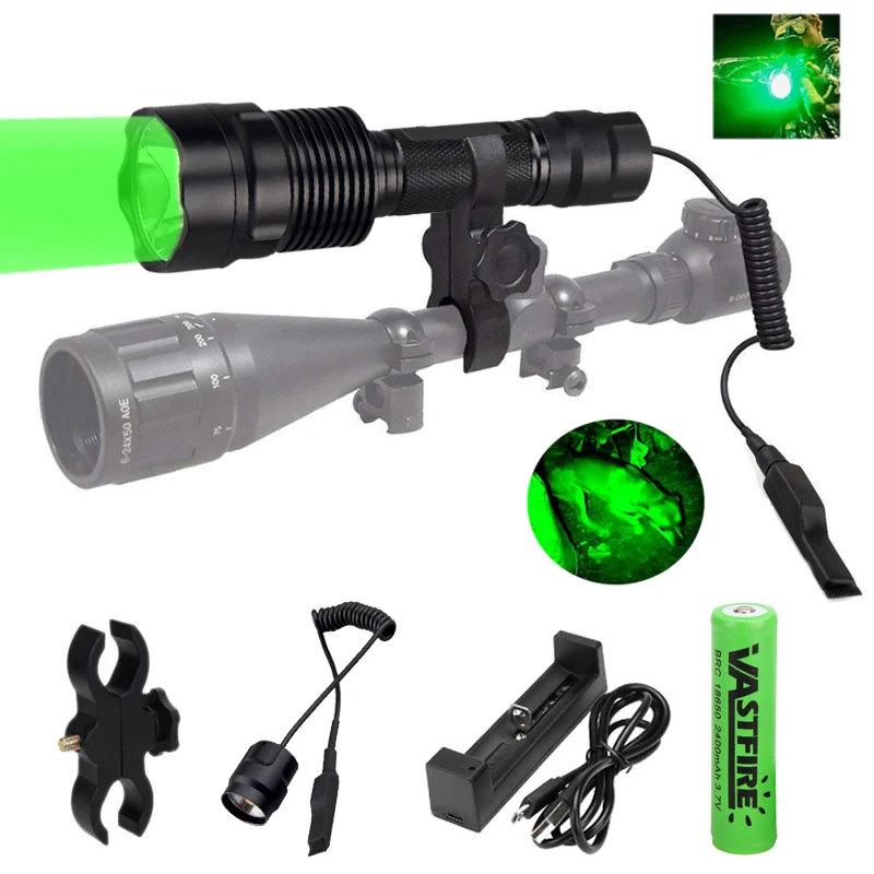 

2000lms Tactical C12 Flashlight Waterproof Green/Red Torch Night Hunting Lanterna+18650+Charger+Remote Switch+Rfile Scope Mount