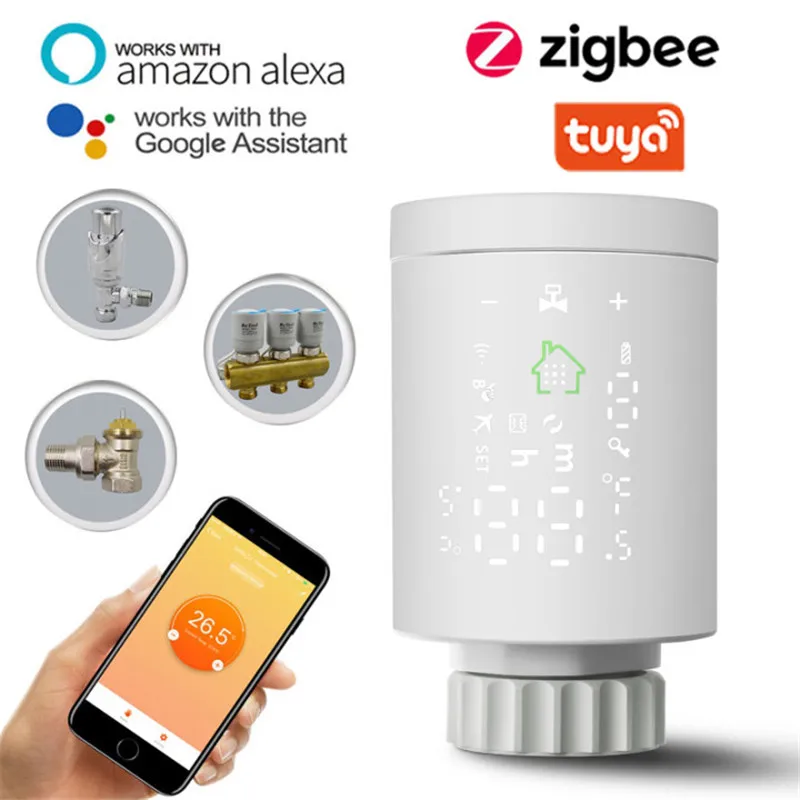 Tuya Zigbee 3.0 Smart Radiator Actuator Thermostatic Radiator Valve Controller Heater Temperature Voice Control via Alexa Google