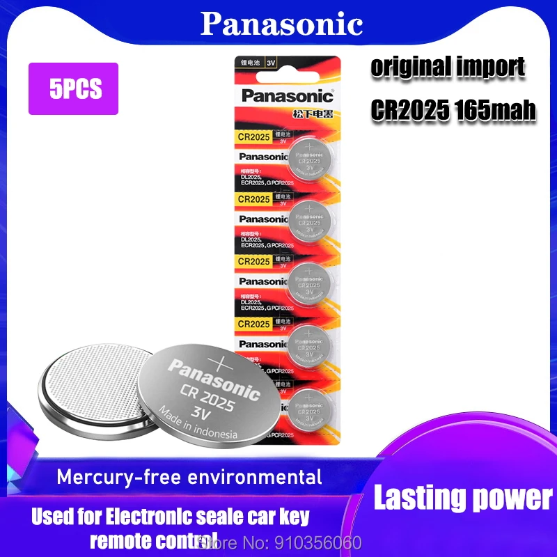PANASONIC-pilas de botón originales cr2025, 3V, batería de botón de litio para reloj con calculadora, Escala de peso, 5 unids/lote