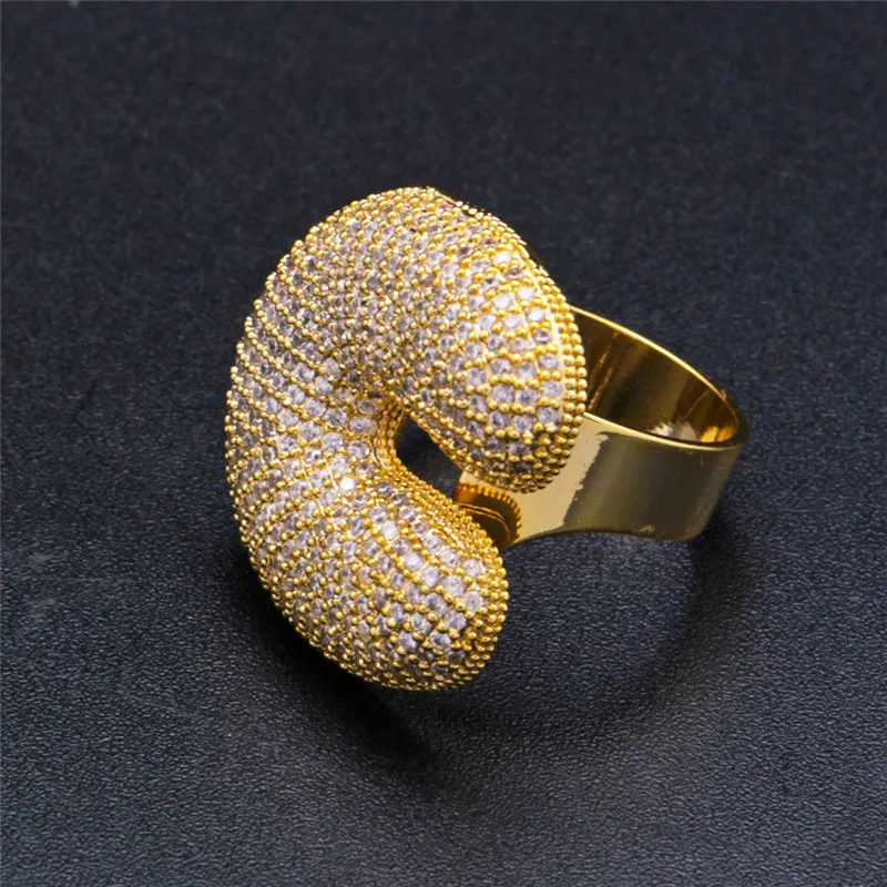 gold color C OMYFUN Hip-Hop Bling Ring A-Z Bubble Full CZ Iced Letter Rings Gold Silver Color Anillo Anel Male Accessory Bijoux Free Shipping - Цвет основного камня: gold color C