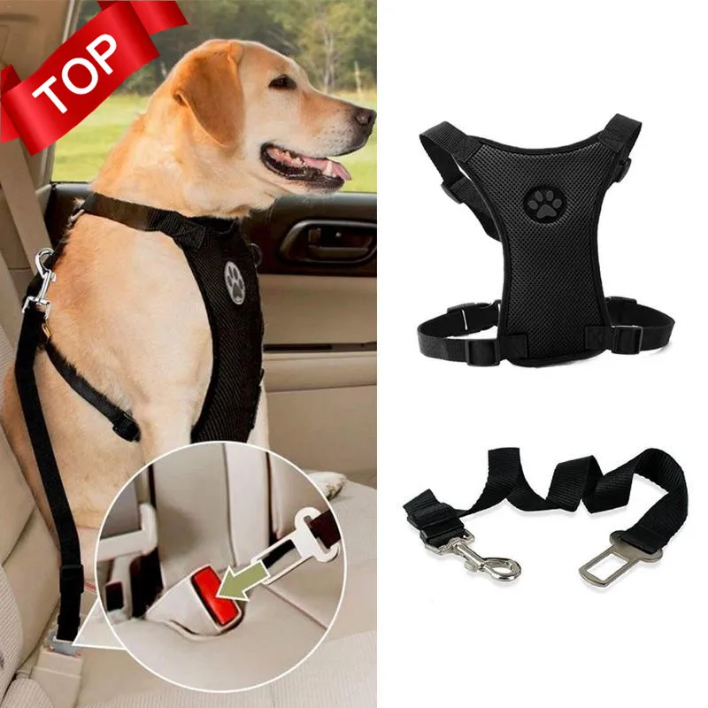Arnés de malla transpirable para perros, Correa con correas ajustables, cinturón de seguridad de asiento automotriz para coche, suministros de adiestramiento al aire libre para perros